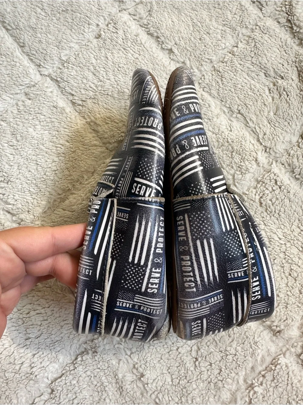 Monkey Feet | Thin Blue Line Serve and Protect Moccasins | Size 5-6Y